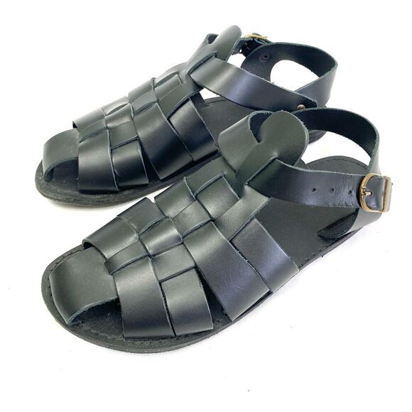 Gardenheir Shoes - Gardenheir Fisherman Sandals Black Woven Leather Adjustable French EU size 38